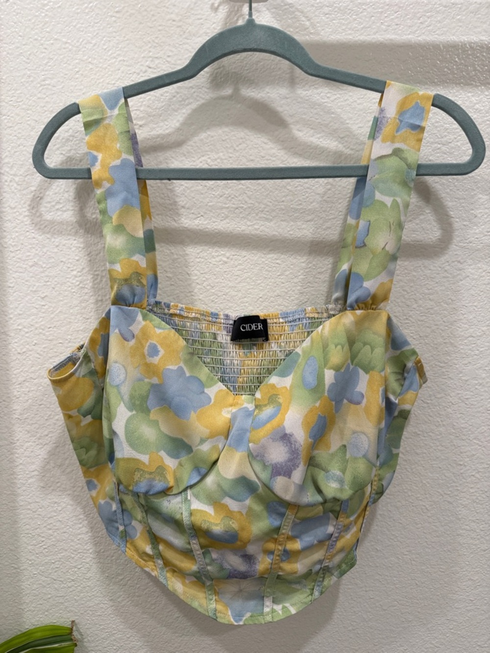 Cider Pastel Floral Bustier Crop Top - Yellow, Green, Blue